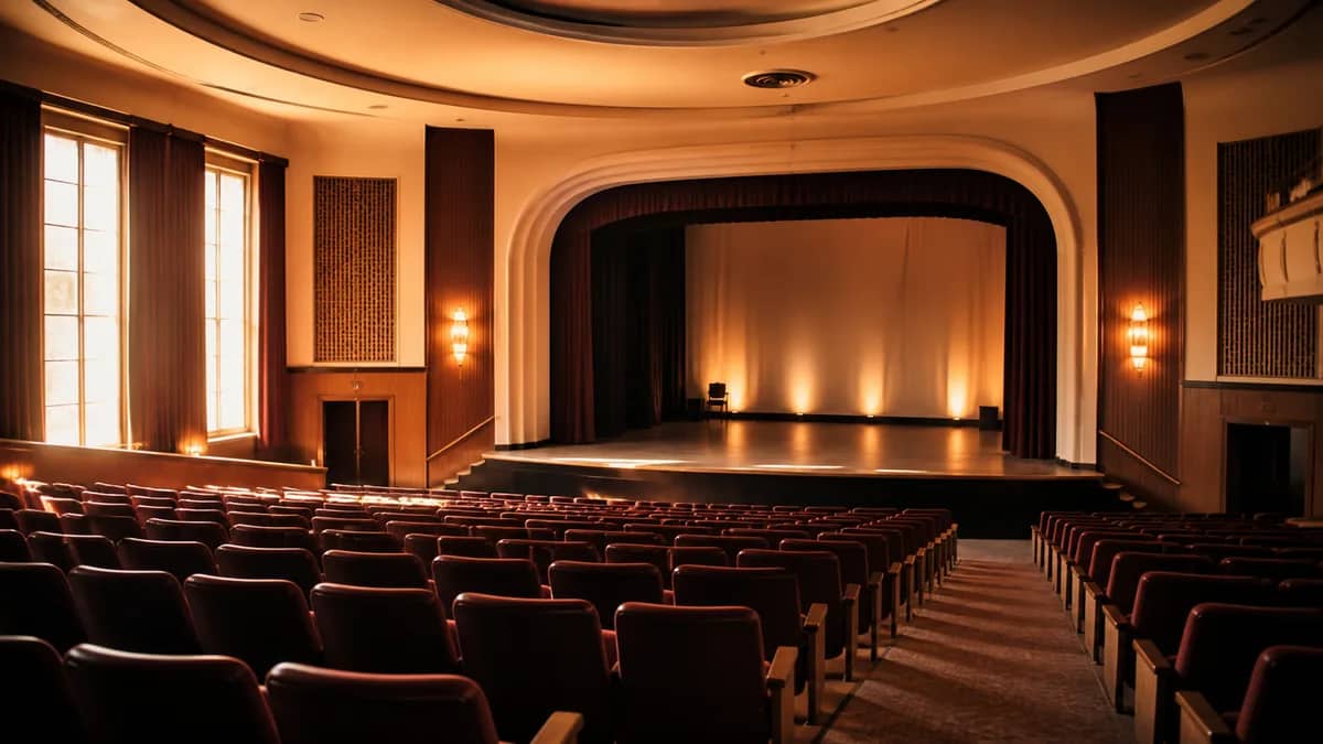 A cultural venue set for a performance or exhibition.