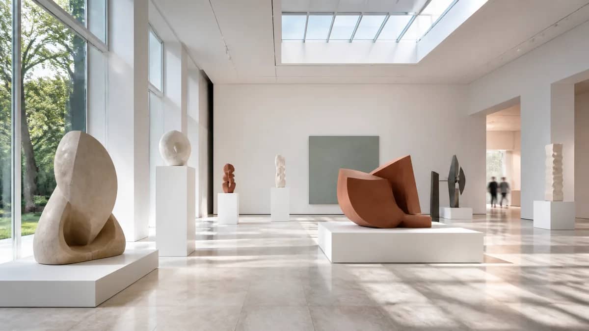 A cultural venue set for a performance or exhibition.