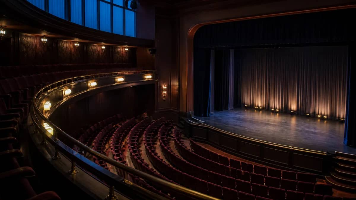 A cultural venue set for a performance or exhibition.