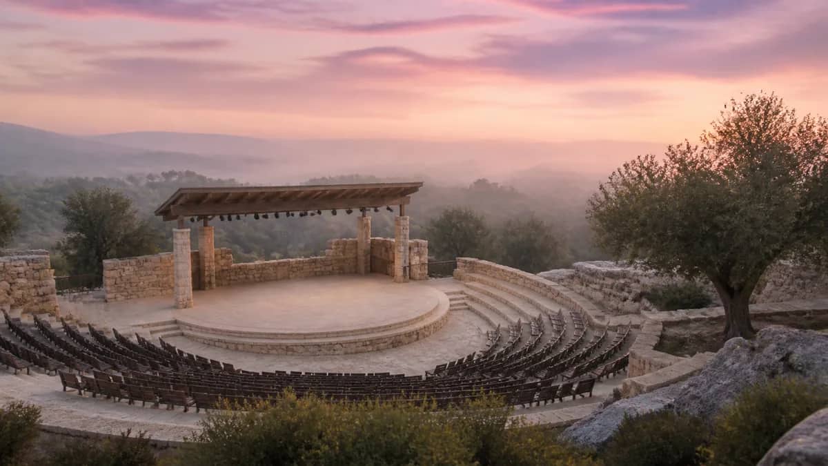 A cultural venue set for a performance or exhibition.