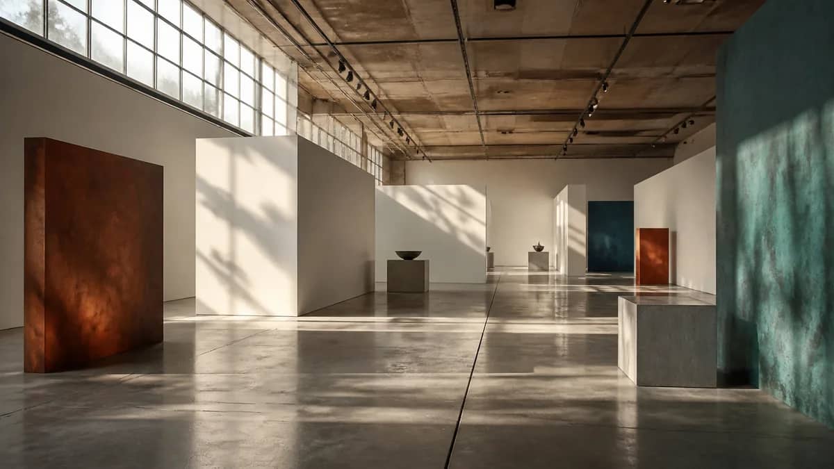 A cultural venue set for a performance or exhibition.