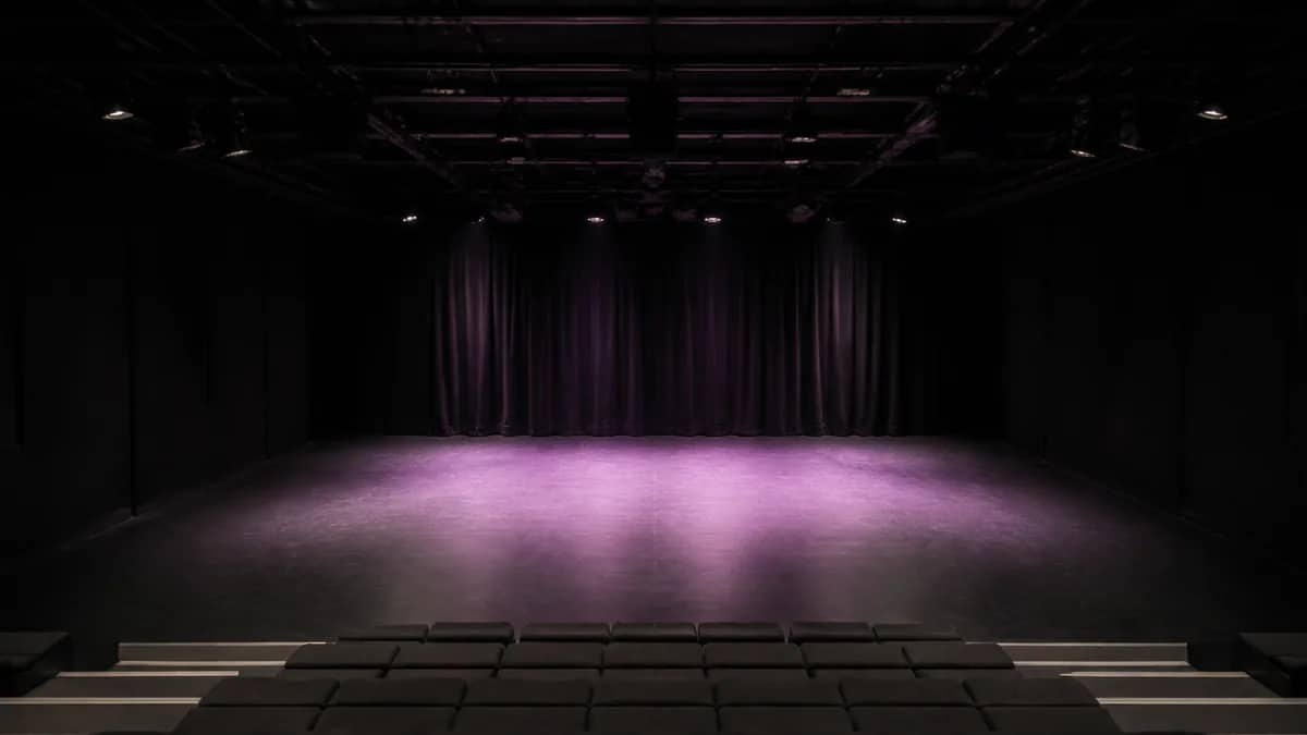 A cultural venue set for a performance or exhibition.