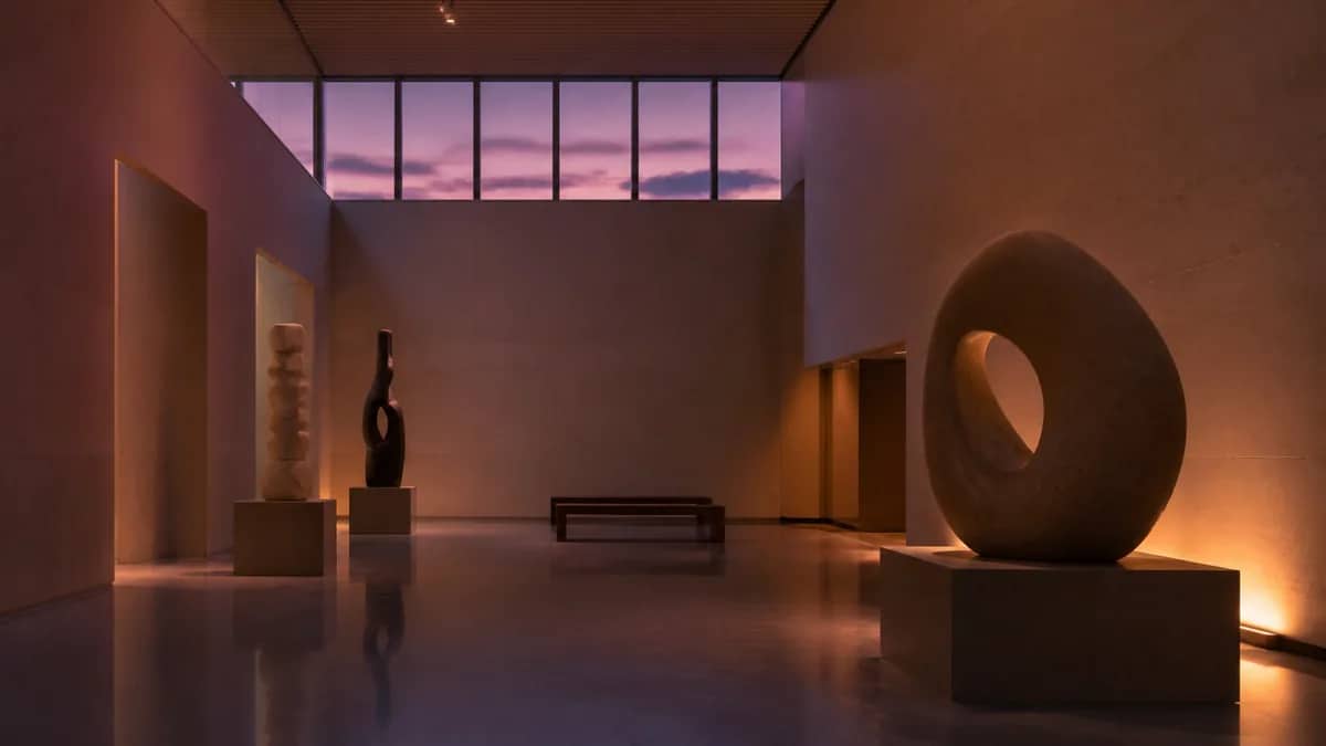 A cultural venue set for a performance or exhibition.