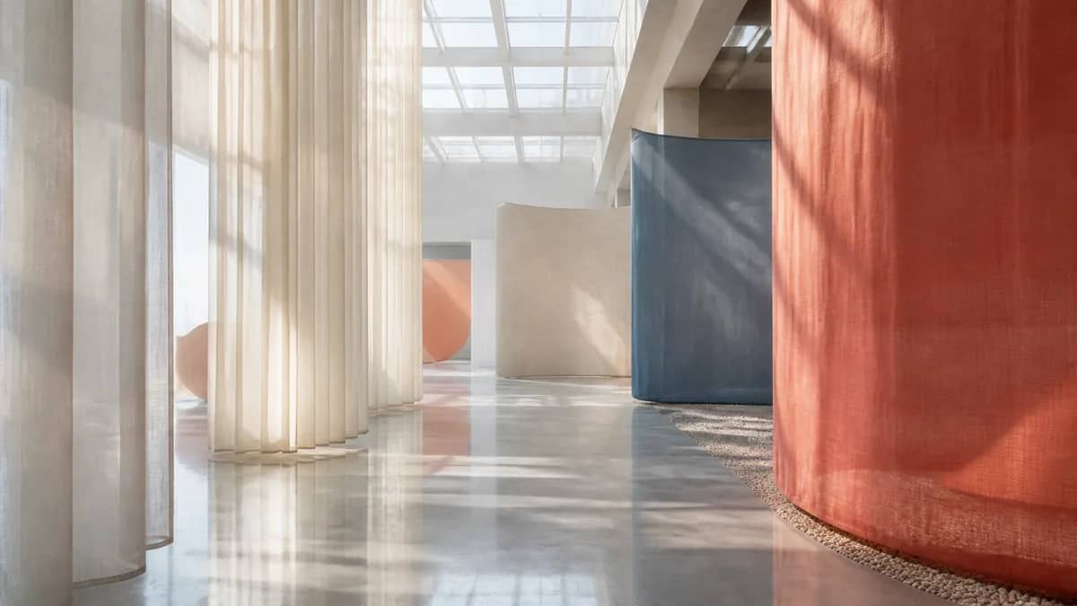 A cultural venue set for a performance or exhibition.