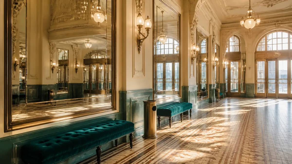 A cultural venue set for a performance or exhibition.