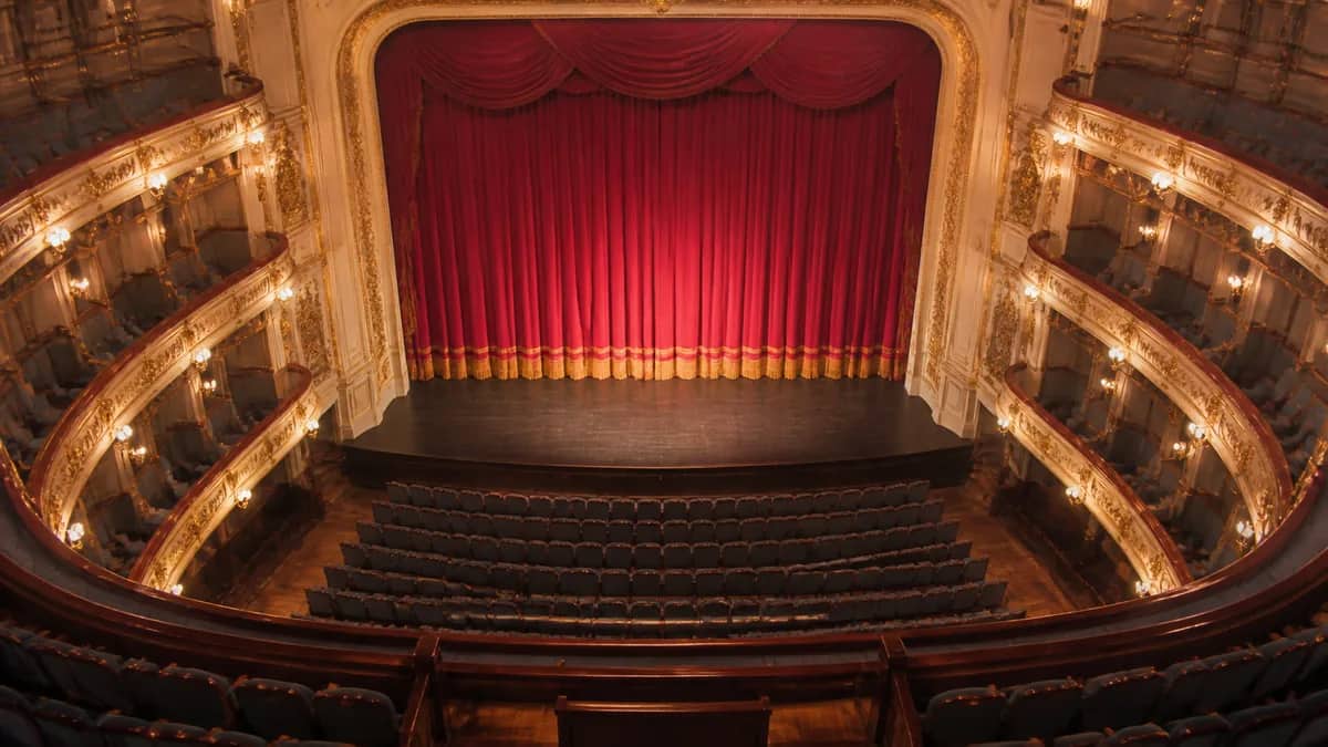 A cultural venue set for a performance or exhibition.