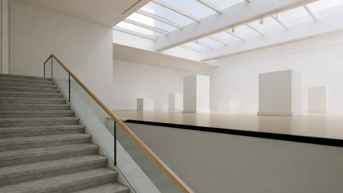 A cultural venue set for a performance or exhibition.