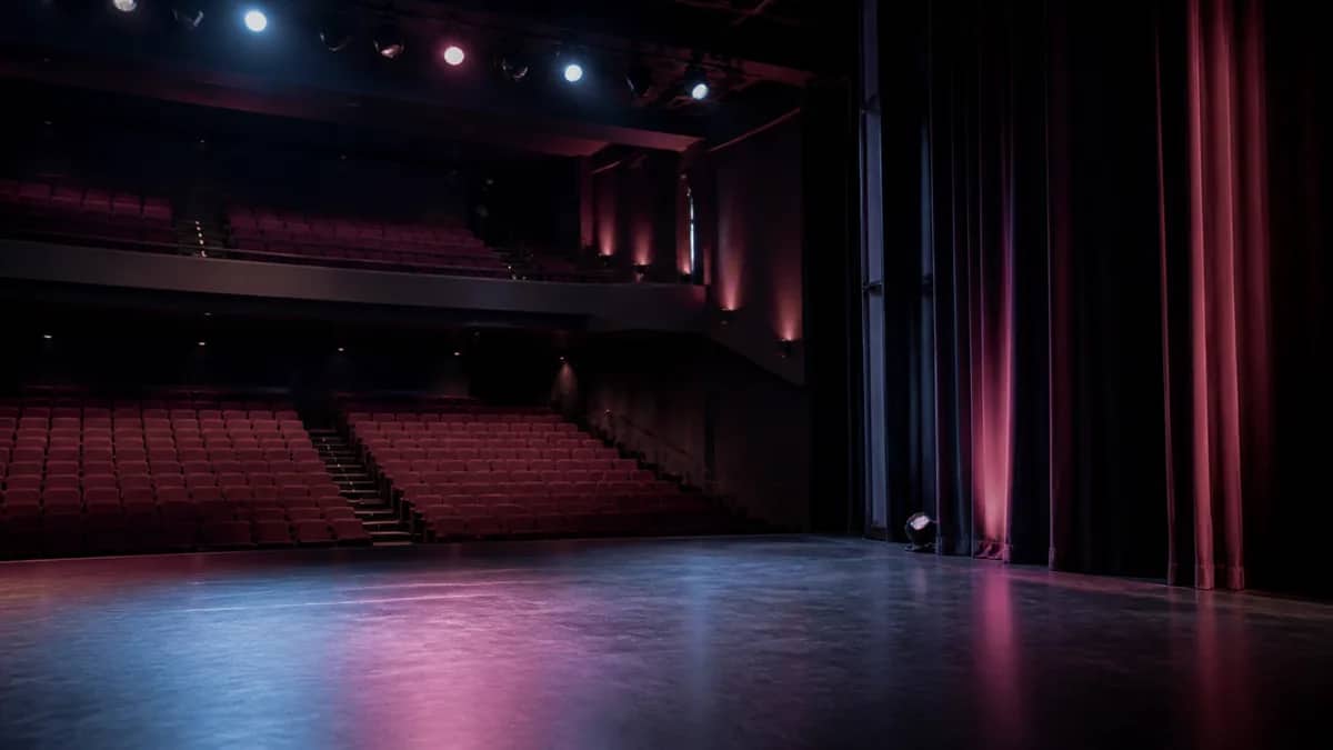 A cultural venue set for a performance or exhibition.