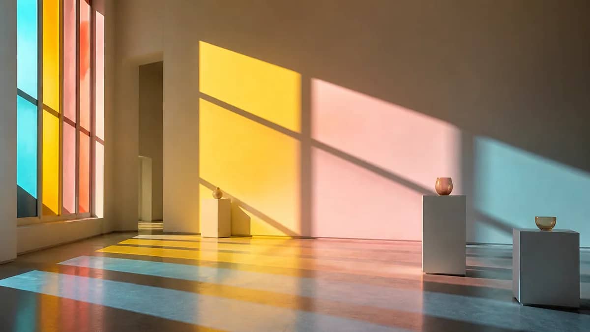 A cultural venue set for a performance or exhibition.