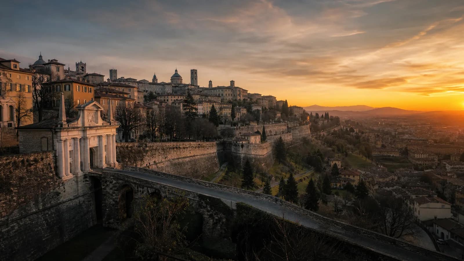 Cinematic travel view of bergamo, destination guide