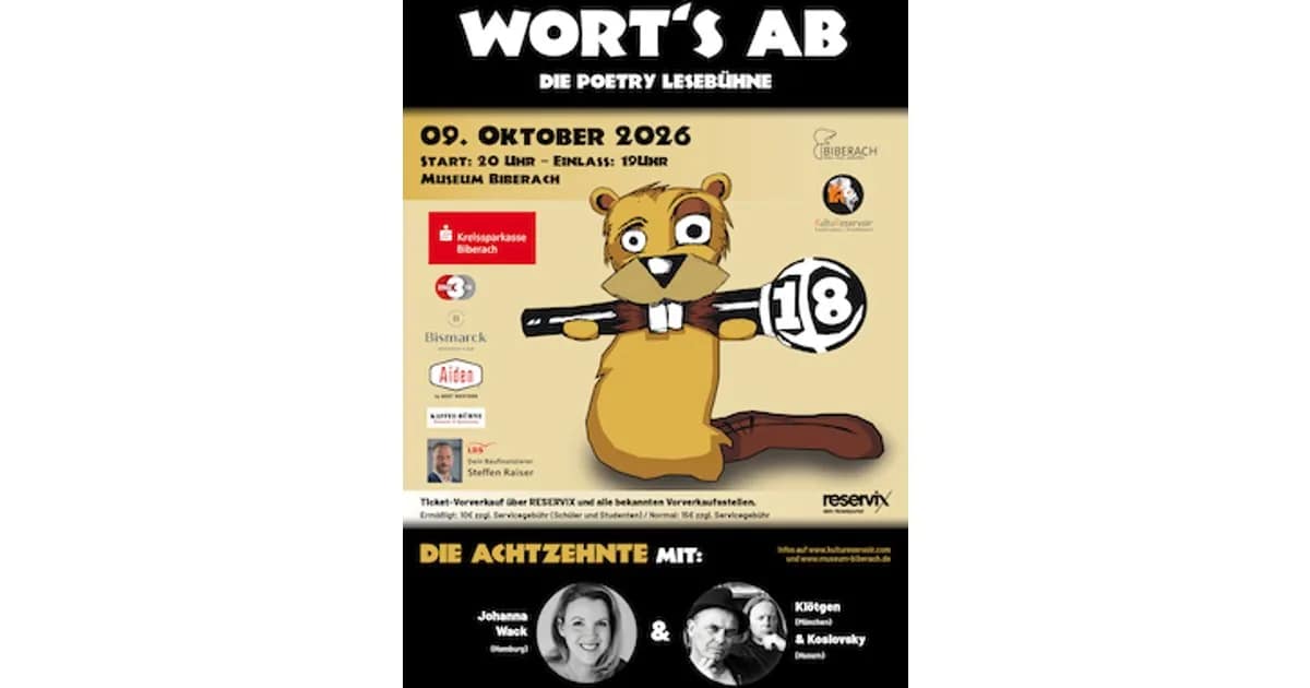 "Wort's ab! - Die Achtzehnte - Die Poetry Lesebühne im Museum Biberach event image