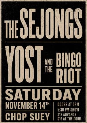 The Sejongs, Yost, Bingo Riot event image