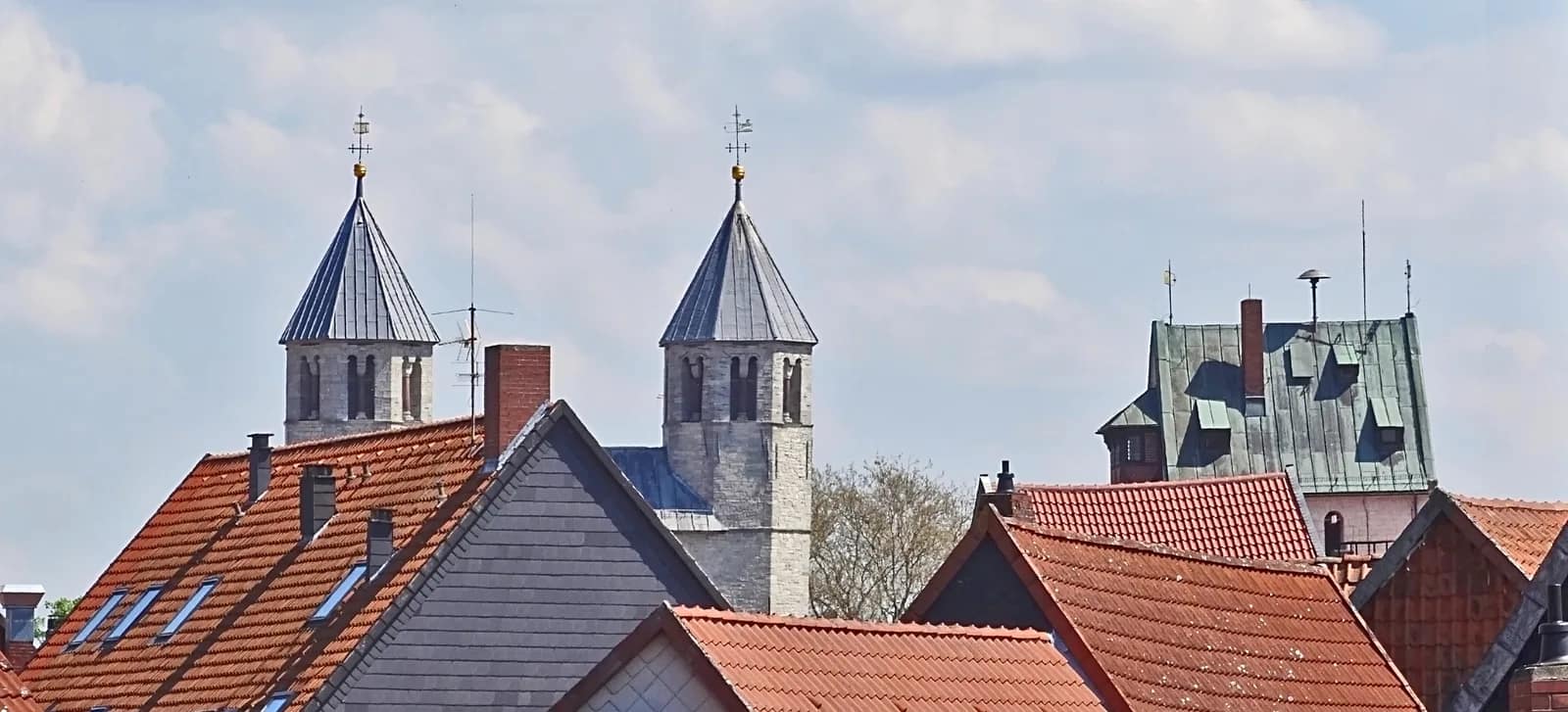 The Romanesque twin-towered Stiftskirche collegiate church in Bad Gandersheim