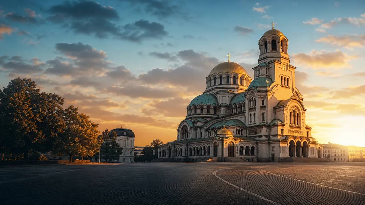 Alexander Nevsky Cathedral domes in Sofia, Bulgaria.