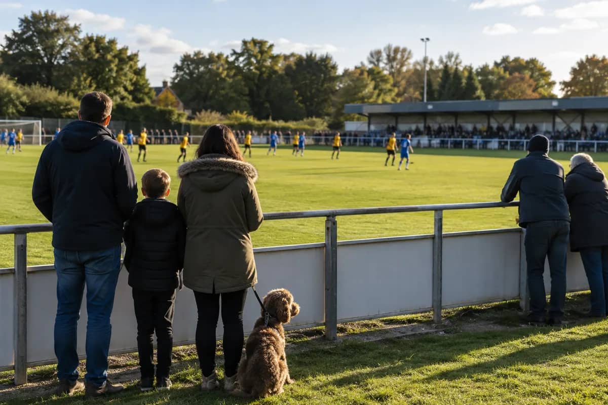 AI-generated illustration Family watching a local football match from the sideline — AI-generated illustration